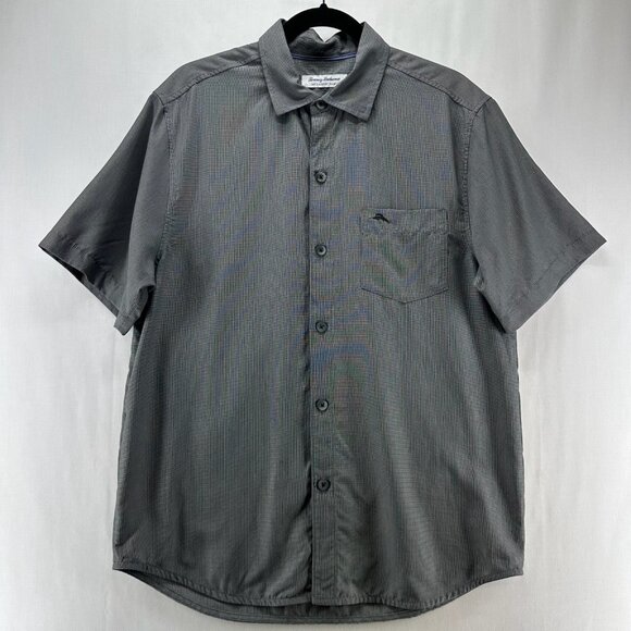 Tommy Bahama Shirt Mens M Coconut Point Micro Check IslandZone Button Up Gray - Picture 1 of 12